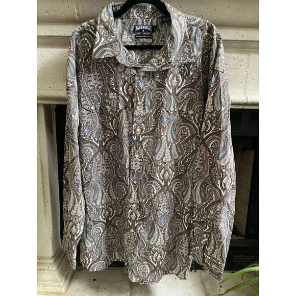 Panhandle Men's Polo Button Down XXL 100% Cotton Bohemian Long Sleeve paisley - Picture 1 of 13